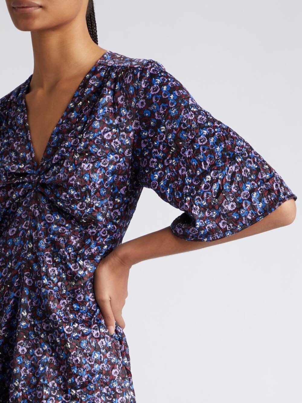 Ganni Floral Print Crinkle Ruched Minidress, EU Size 34 (US Size 2)